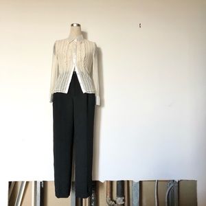 Adolfo - Vintage Satin Lace Button Down Blouse